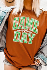 US3001P-E3128 Green Gingham Game Day Graphic Plus Tee $16