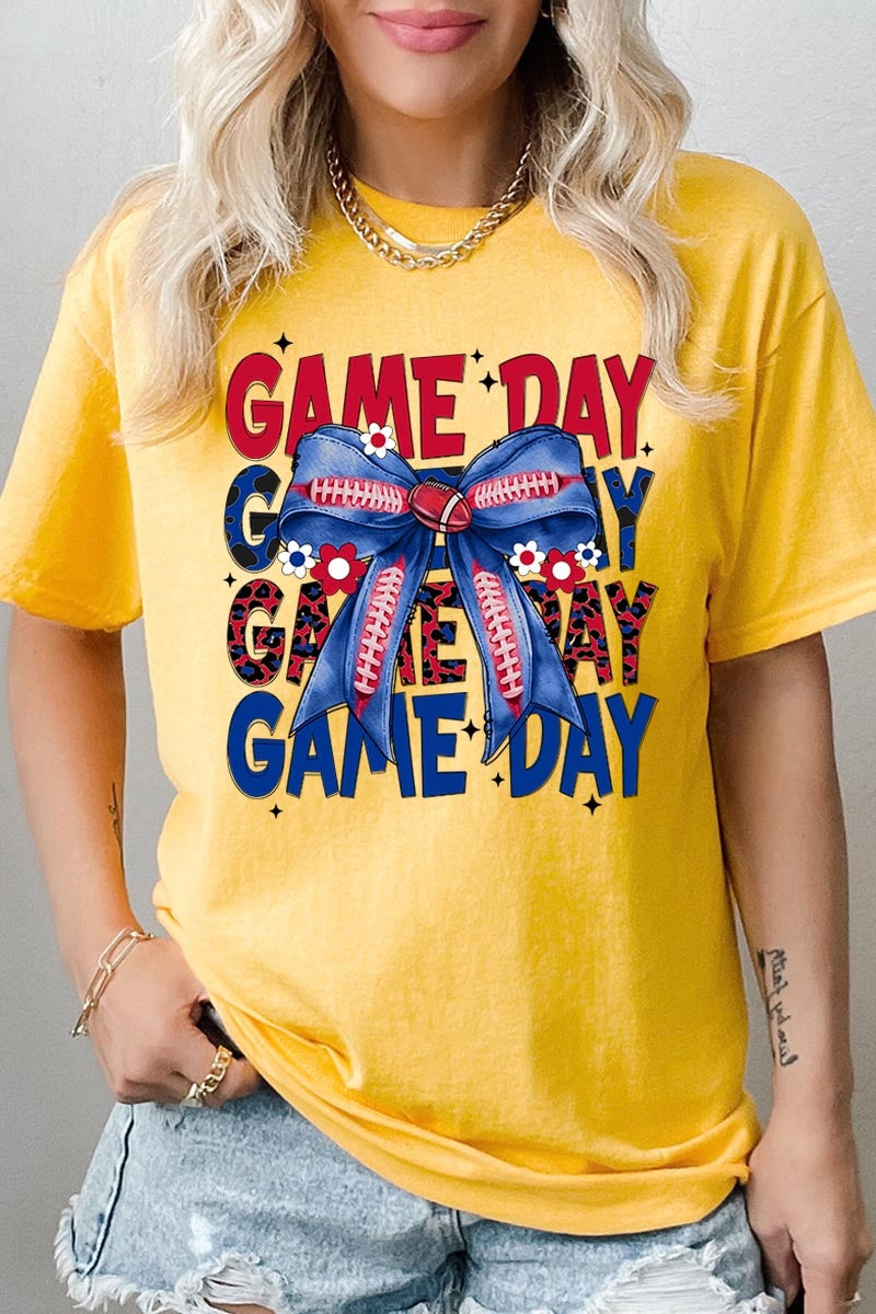 5000P-E3087 Red Blue Football Bow Plus Heavy Cotton Tee $12.75