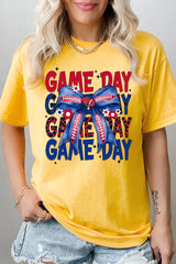 5000-E3087 Red Blue Football Game Day Bow Heavy Cotton Tee $9