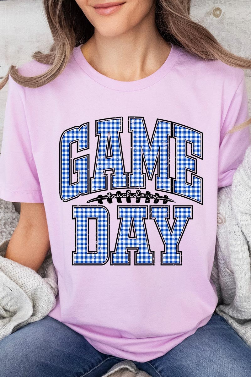 US3001P-E3130 Blue Gingham Game Day Graphic Plus Tee $16