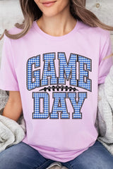US3001P-E3130 Blue Gingham Game Day Graphic Plus Tee $16