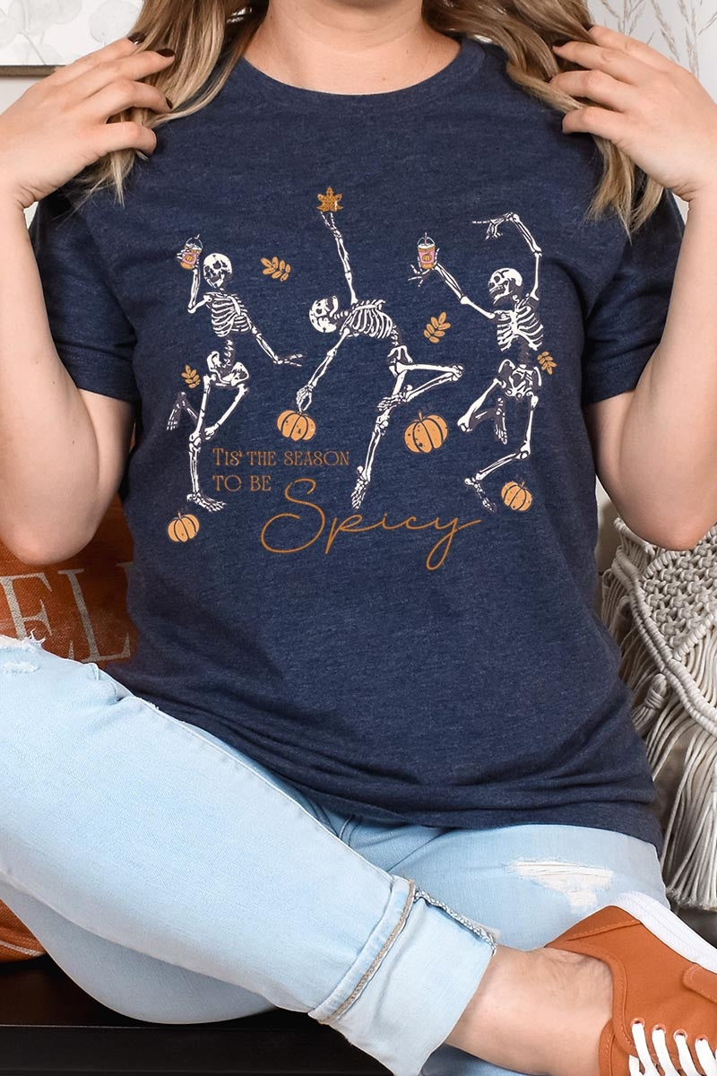 US3001-E3123 Halloween Skeleton Graphic Tee $12.5