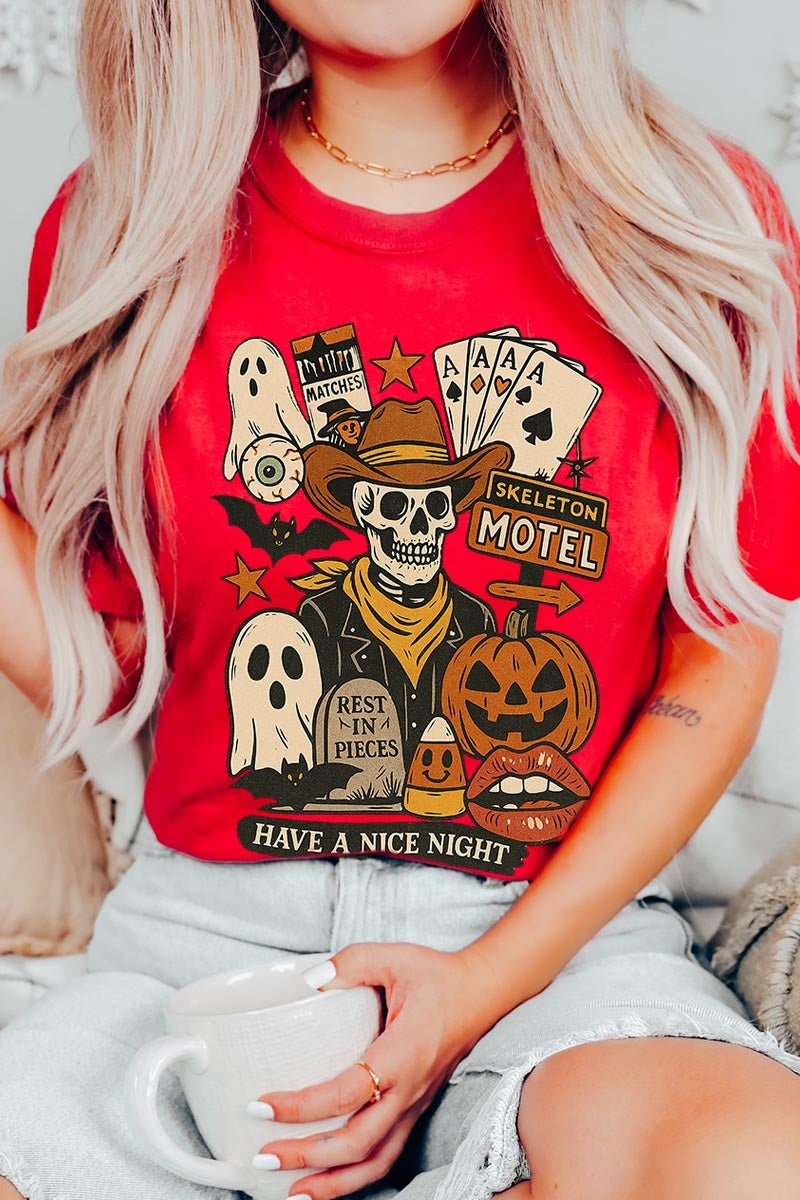 US3001P-E3107 Spooky Western Skeleton Graphic Plus Tee $16