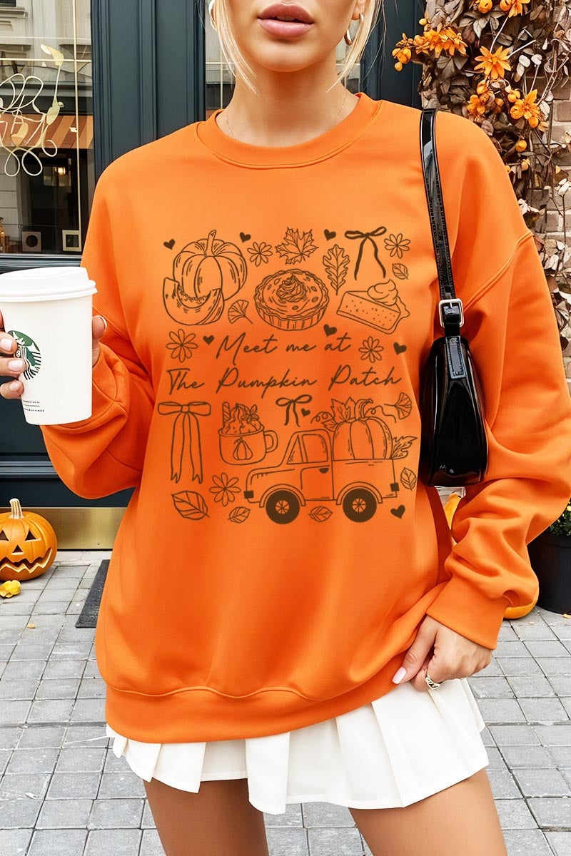 UL180-E3163 Pumpkin Patch Doodle Graphic Sweatshirt $20