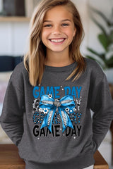 UL180B-E3089Z Blue Silver Football Game Day Bow Kids Sweatshirt $20