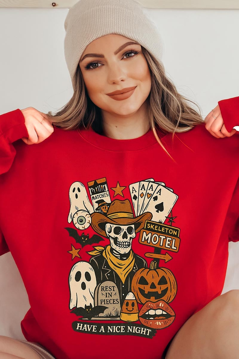 UL180P-E3107 Spooky Western Skeleton Graphic Plus Sweatshirt $25