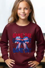 UL180B-E3087Z Red Blue Football Game Day Bow Kids Sweatshirt $20