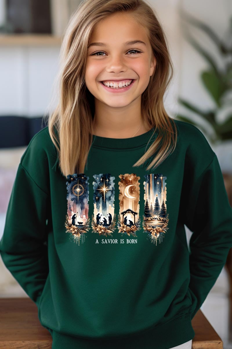 UL180B-E3204Z Savior Is Born Nativity Kids Graphic Sweatshirt $20