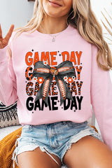UL180-E3088 Orange Black Football Game Day Bow Sweatshirt $20