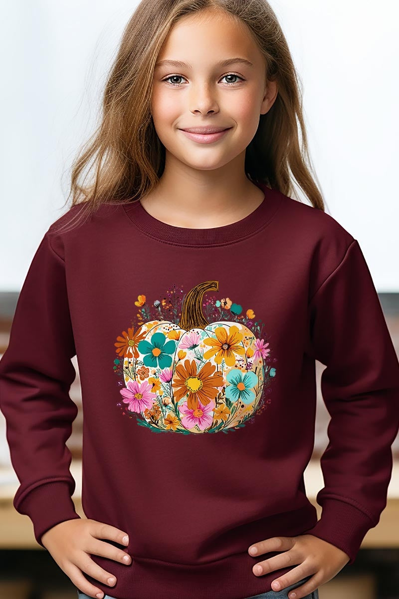 UL180B-E3118Z Floral Pumpkin Kids Graphic Sweatshirt $20