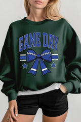 UL180P-E3065 Blue Game Day Football Bow Graphic Plus Sweatshirt $25