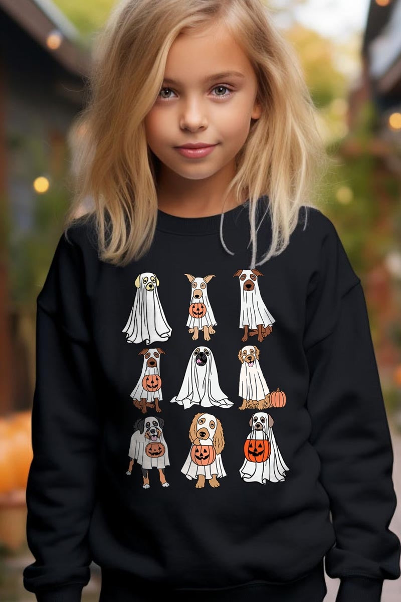 UL180B-E3106Z Halloween Ghost Dog Kids Graphic Sweatshirt $20