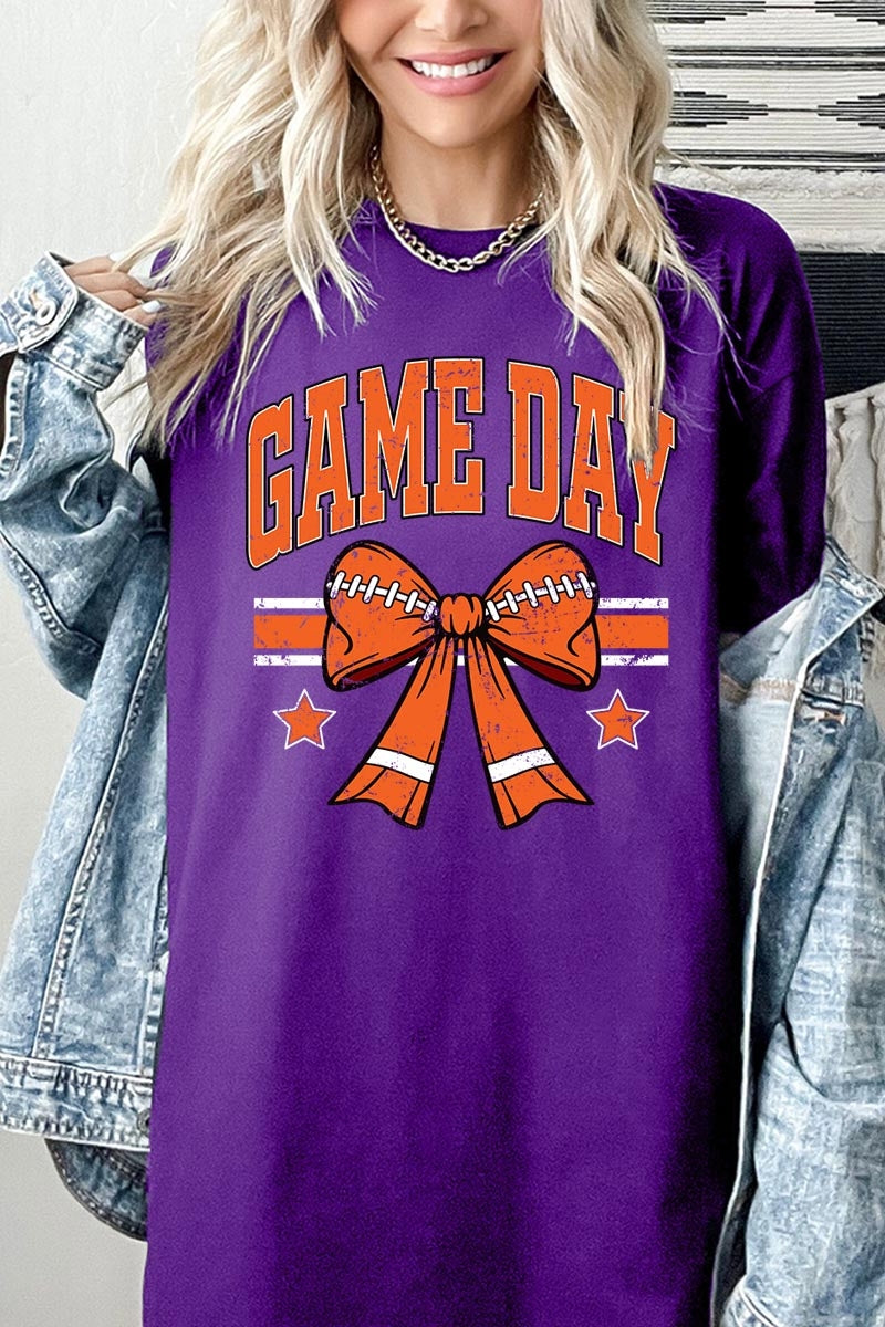 5000-E3064 Orange Football Bow Graphic Heavy Cotton Tee $9