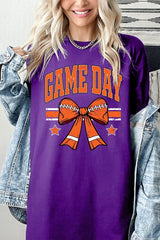 5000-E3064 Orange Football Bow Graphic Heavy Cotton Tee $9