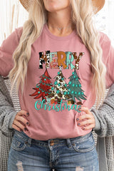 US3001P-E3200 Merry Christmas Trees Graphic Plus Tee $16