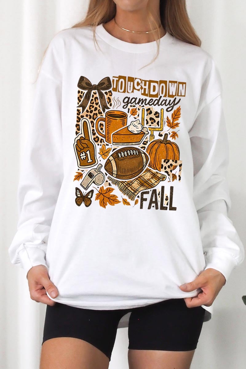 UL240P-E3134 Fall Football Collage Graphic Plus Long Sleeve Tee $17