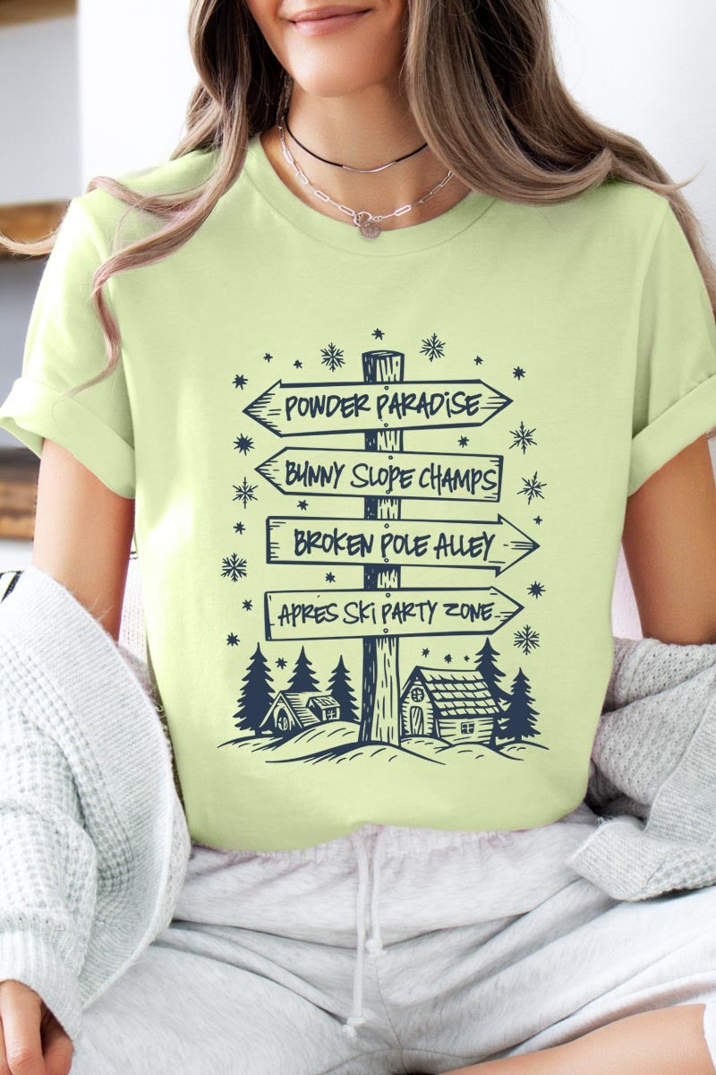US3001-E3189 Ski Lodge Signs Graphic Tee $12.5