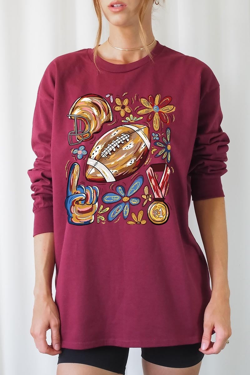 UL240P-E3072 Retro Floral Football Graphic Plus Long Sleeve Tee $17