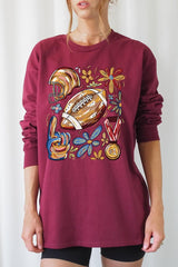 UL240P-E3072 Retro Floral Football Graphic Plus Long Sleeve Tee $17