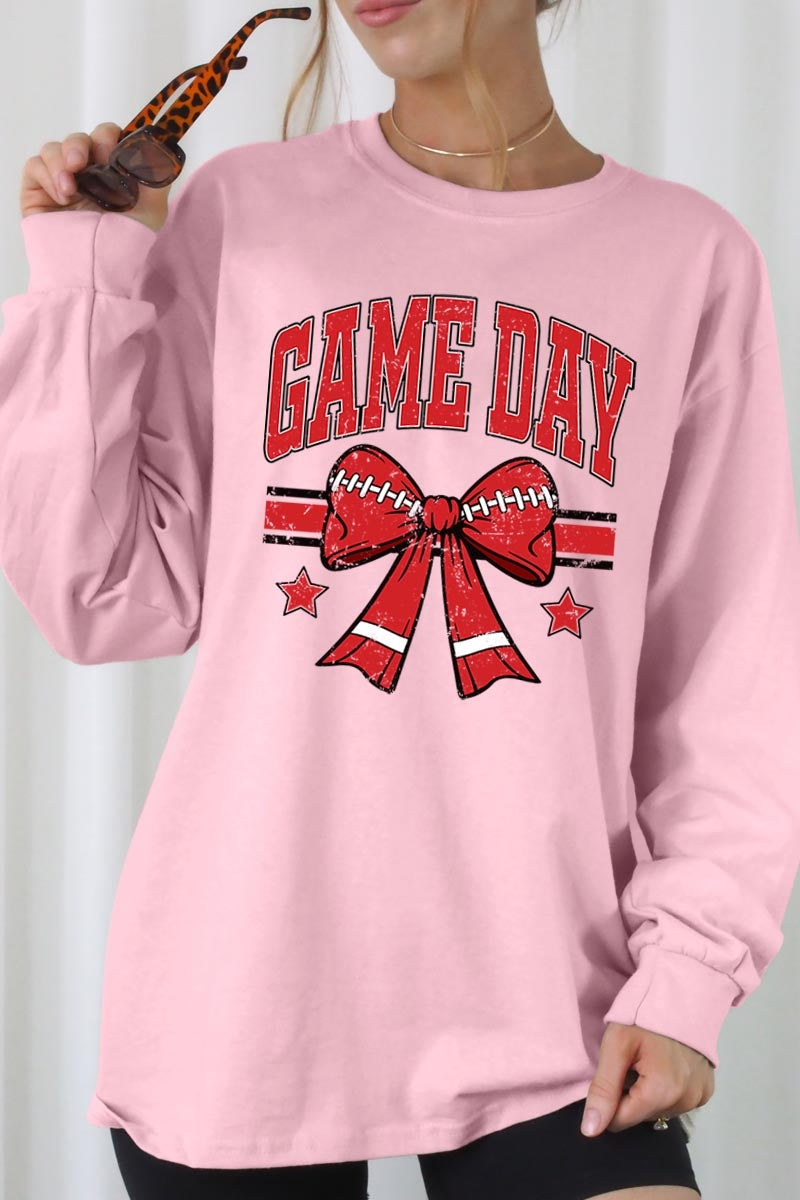 UL240P-E3062 Red Game Day Football Bow Plus Long Sleeve Tee $17