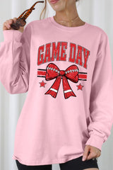 UL240P-E3062 Red Game Day Football Bow Plus Long Sleeve Tee $17