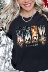 US3001-E3204 Savior Is Born Nativity Graphic Tee $12.5