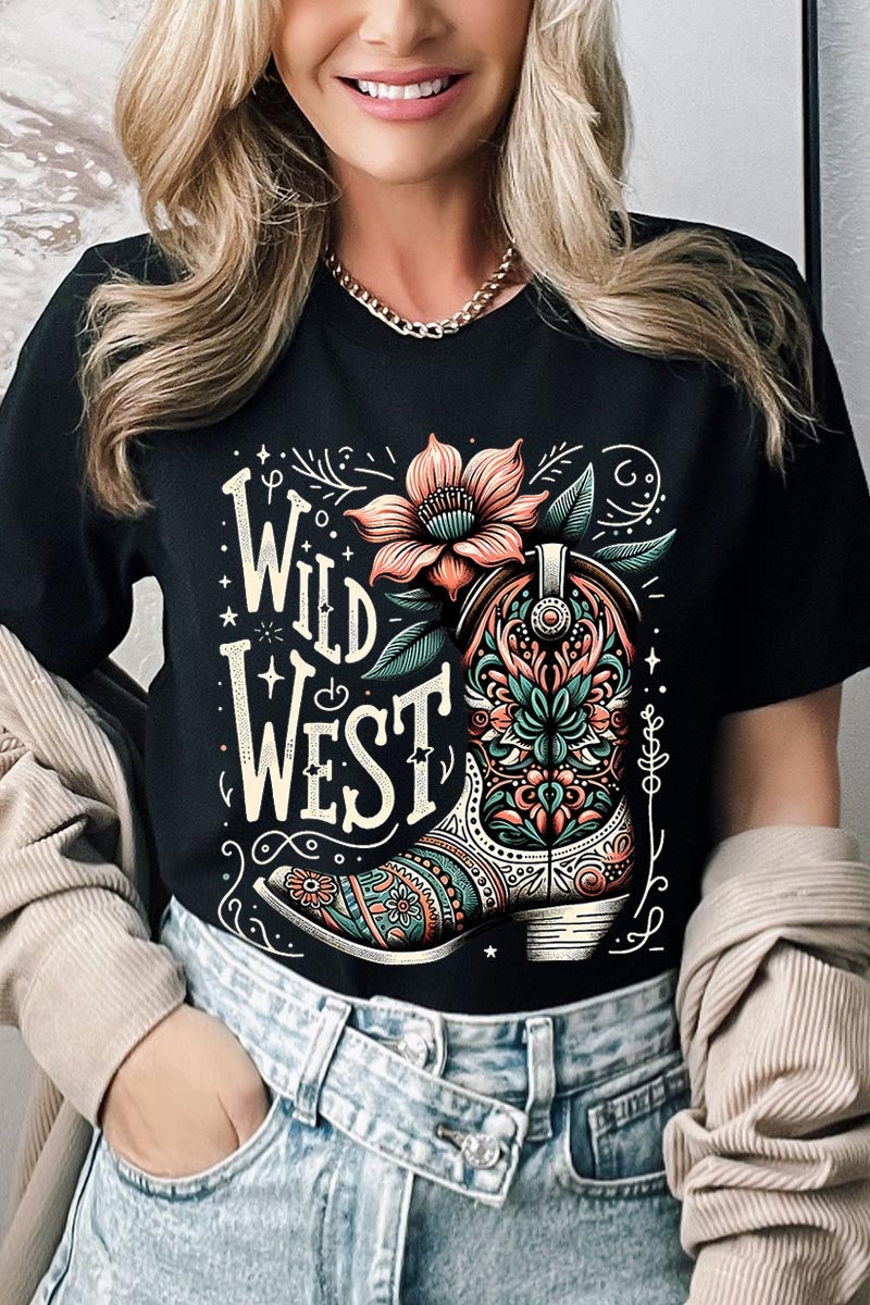 US3001P-E3100 Wild West Cowgirl Boot Graphic Plus Tee $16