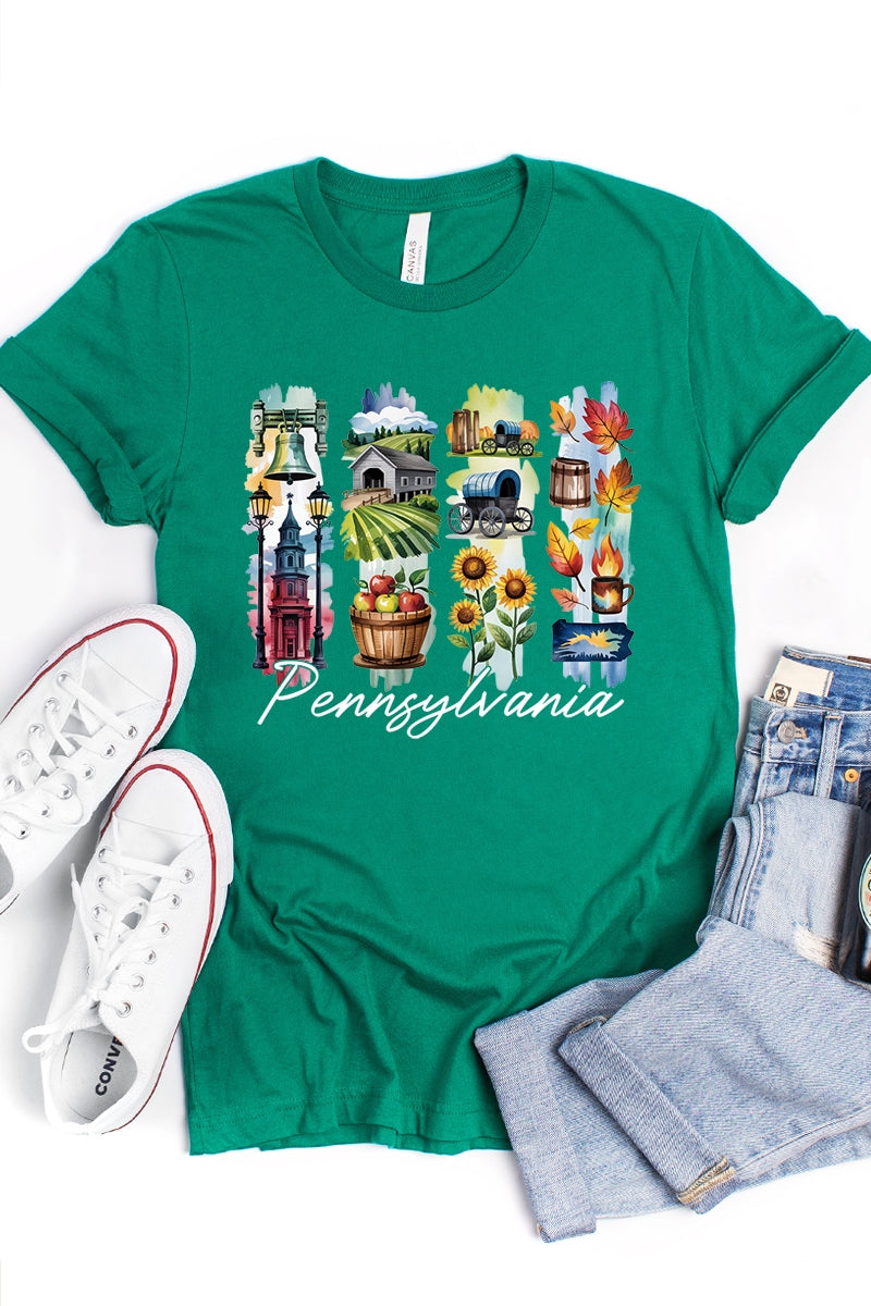 US3001-E3061PA Pennsylvania State Brushstroke Graphic Tee $12.5