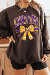 UL180-E3063 Purple Game Day Football Bow Graphic Sweatshirt $20