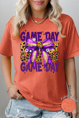 5000-E3092 Purple Football Game Day Bow Heavy Cotton Tee $9