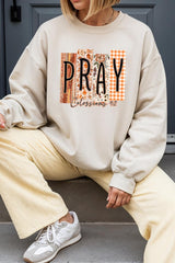 UL180P-E3166 Pray Fall Christian Graphic Plus Sweatshirt $25