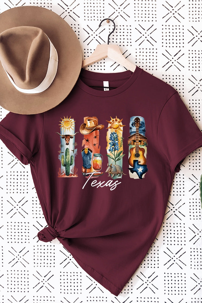 US3001-E3061TX Texas State Brushstroke Graphic Tee $12.5