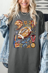 5000-E3072 Retro Floral Football Graphic Heavy Cotton Tee $9