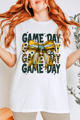 5000P-E3090 Yellow Football Game Day Bow Plus Heavy Cotton Tee $12.75