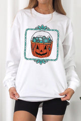 UL240-E3140 Halloween turquoise pumpkin Long Sleeve Tee $13.75