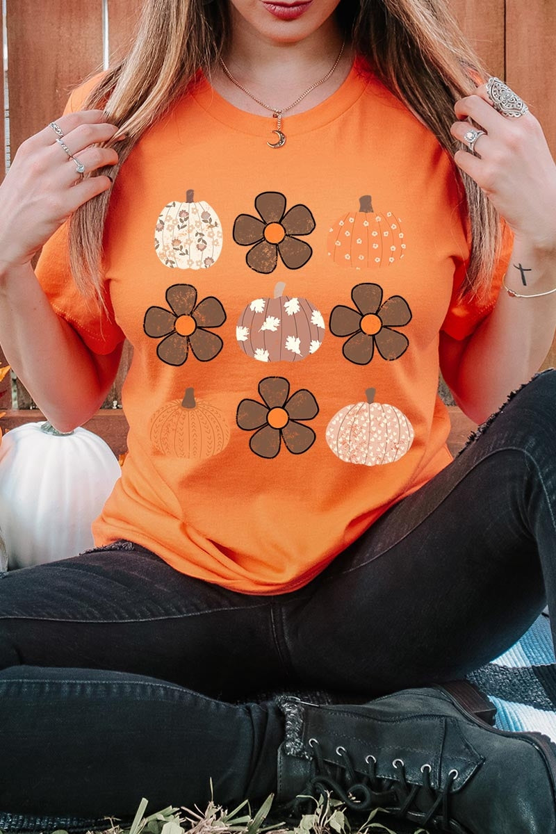 US3001P-E3117 Pumpkins & Flowers Fall Graphic Plus Tee $16
