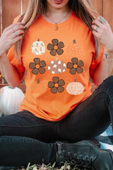 US3001P-E3117 Pumpkins & Flowers Fall Graphic Plus Tee $16