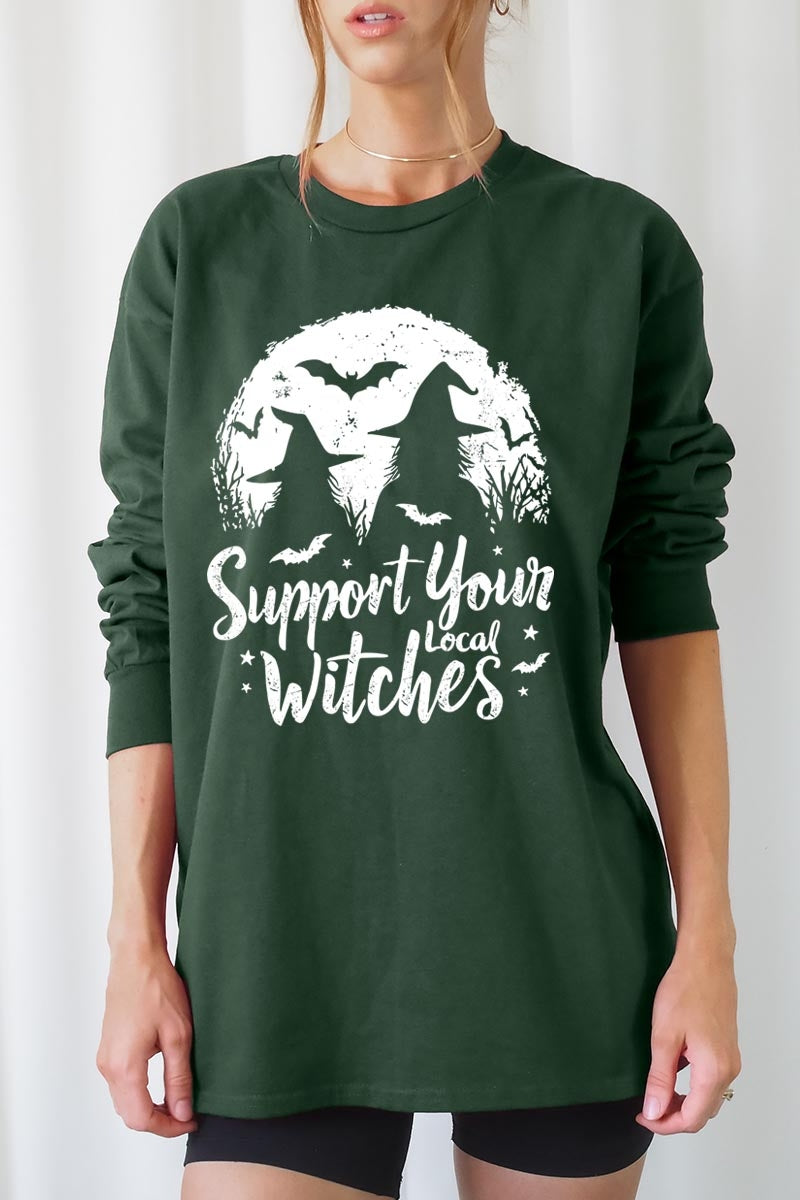 UL240P-E3161 Local Witches Halloween Graphic Plus Long Sleeve Tee $17