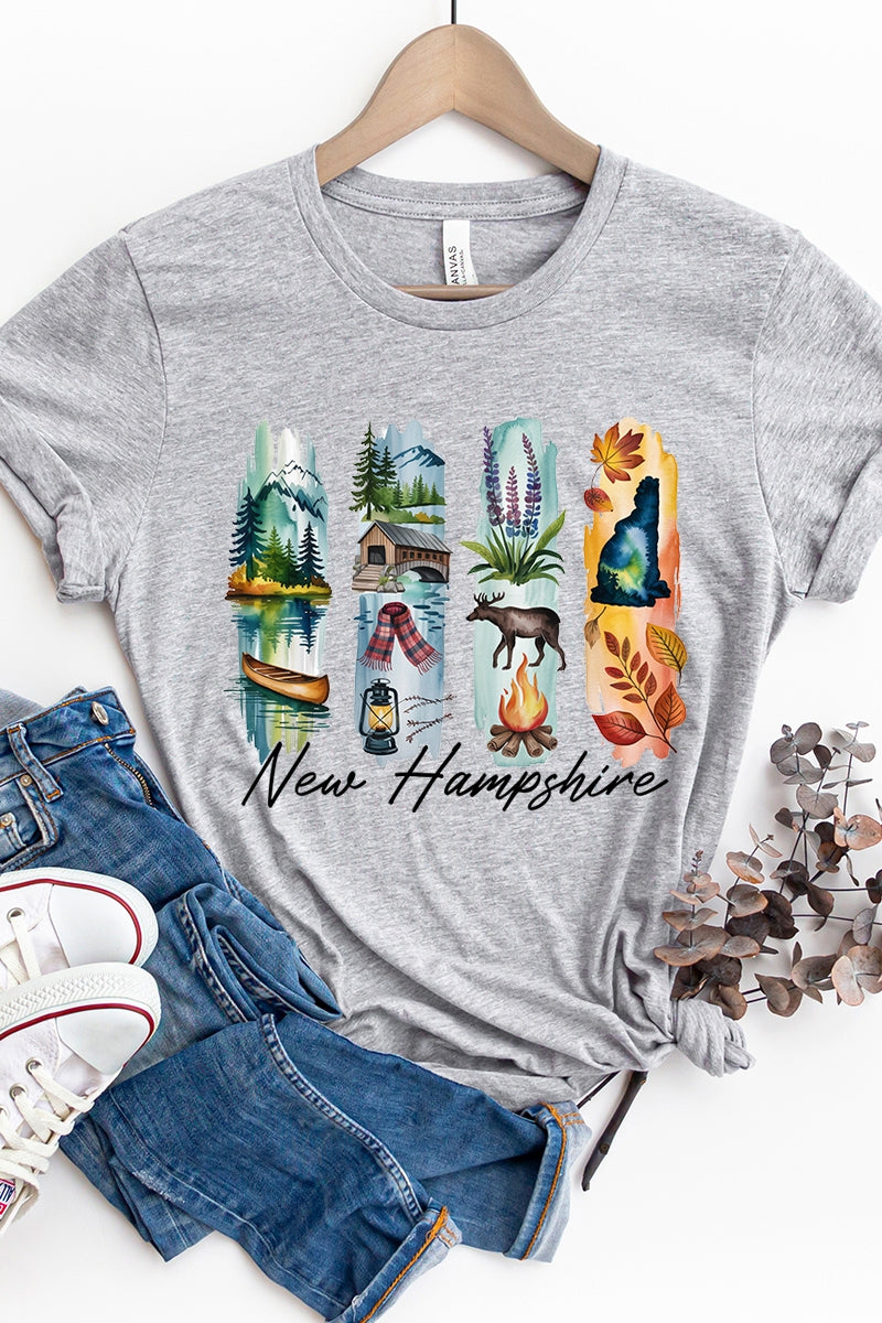 US3001-E3061NH New Hampshire State Brushstroke Graphic Tee $12.5