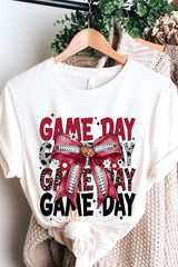 US3001P-E3093 Red Silver Football Game Day Bow Graphic Plus Tee $16