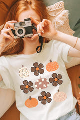 US3001-E3117 Pumpkins & Flowers Fall Graphic Tee $12.5