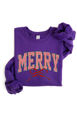 UL180-E3206 Plaid Merry Christmas Bow Graphic Sweatshirt $20