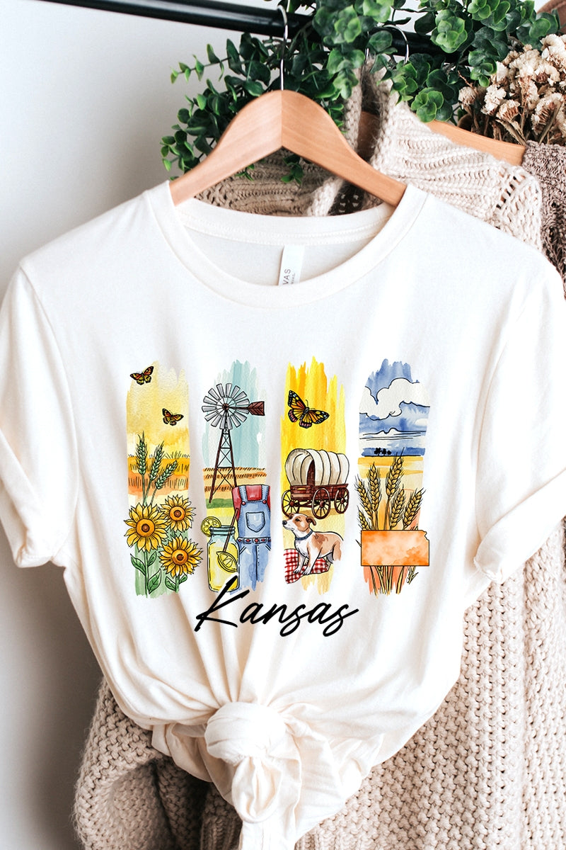 US3001-E3061KS Kansas State Brushstroke Graphic Tee $12.5