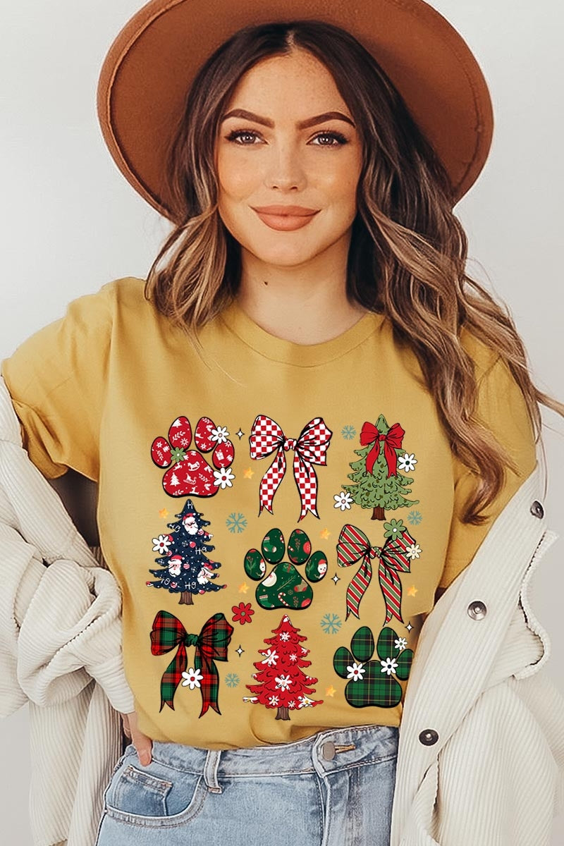 US3001P-E3195 Christmas Bow Paw Graphic Plus Tee $16