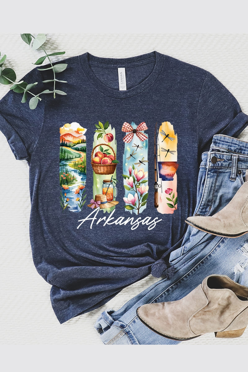 US3001-E3061AR Arkansas State Brushstroke Graphic Tee $12.5
