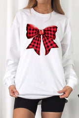 UL240P-E3198 Red Buffalo Plaid Bow Graphic Plus Long Sleeve Tee $17