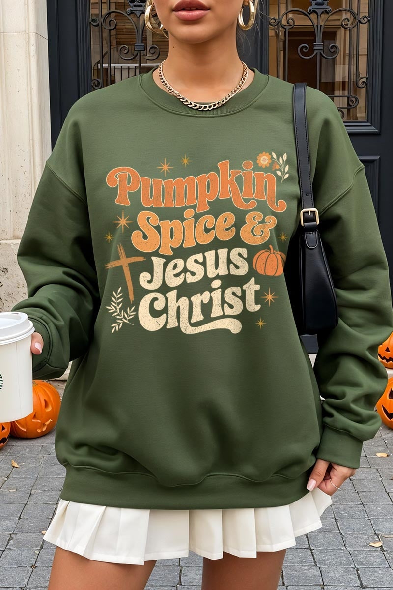 UL180-E3164 Pumpkin Spice & Jesus Graphic Sweatshirt $20