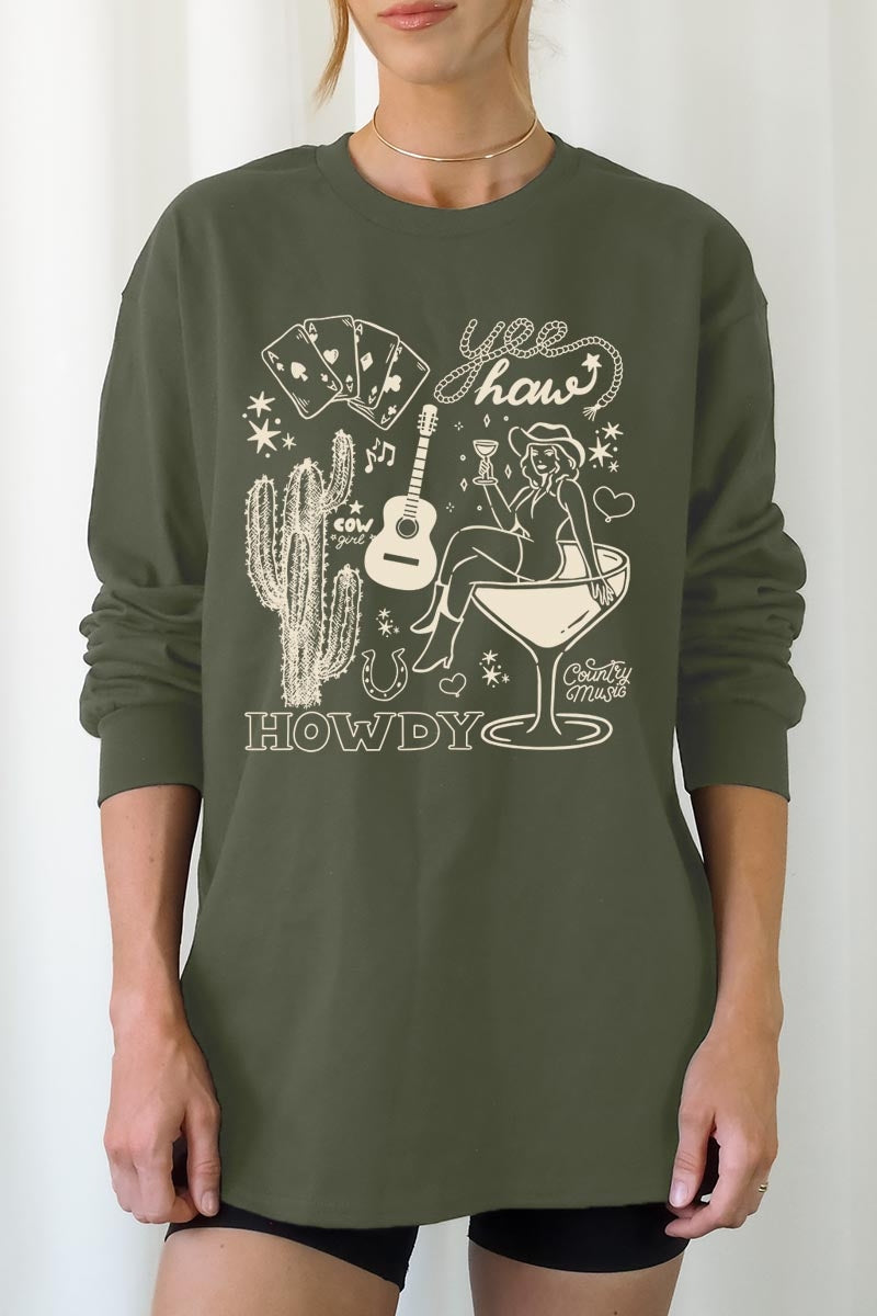 UL240P-E3097 Cowgirl Country Music Graphic Plus Long Sleeve Tee $17