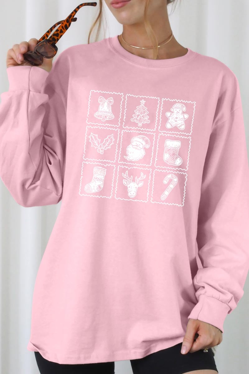 UL240-E3215 Christmas Icons Graphic Long Sleeve Tee $13.75