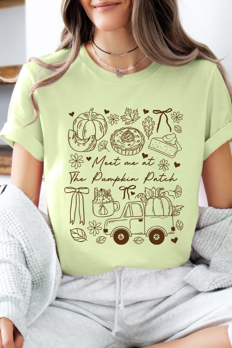 US3001-E3163 Pumpkin Patch Doodle Graphic Tee $12.5